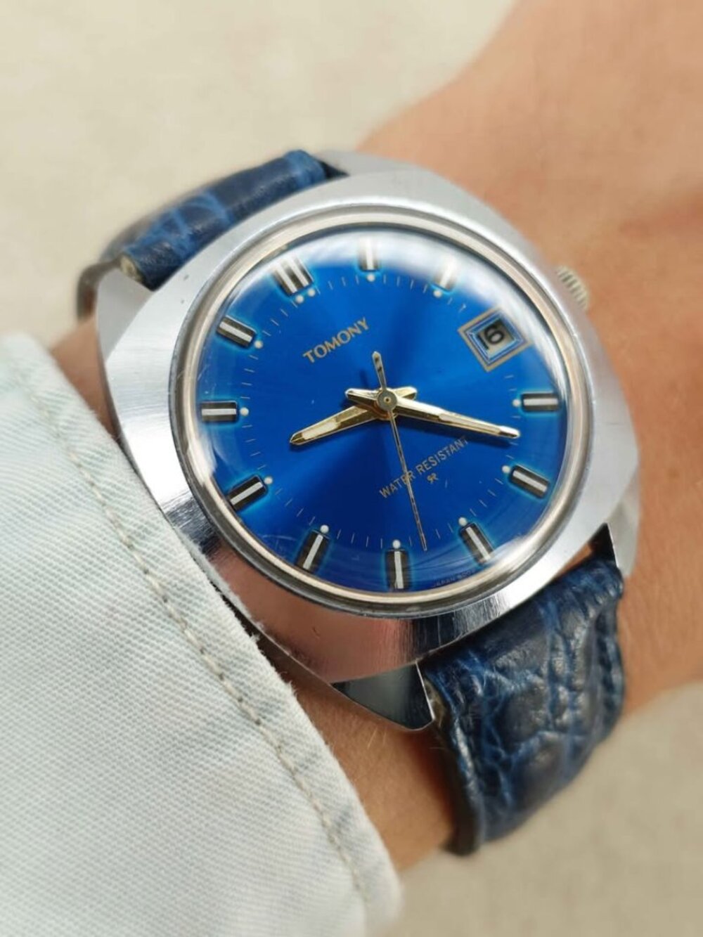 Seiko Tomony Men's Watch 5000-7040 Vintage 1970s Manual Wind Blue Dial JDM 35mm